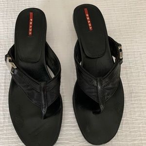 PRADA MULES OPEN TOES WITH ACROSS SILVER BAND /40